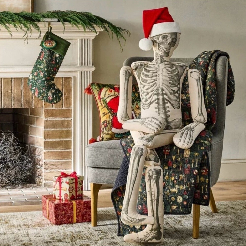 John Derian Target 63" Articulated Skeleton Pillow Santa Hat Halloween Christmas